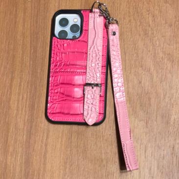 Dana Fuchsia with Light Pink Leather Case with Card Slot and Strap - كفر مع مسكة شريطة ومكان للبطاقات وخيط علاقة