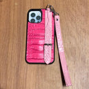 Dana Fuchsia with Light Pink Leather Case with Card Slot and Strap - كفر مع مسكة شريطة ومكان للبطاقات وخيط علاقة