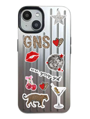 Noufa Silver Phone Case - كفر مع ستيكرز طباعة من اختياركم - الكفر + التصميم + البروفة + الطباعة - سيتم التواصل معكم لتحديد الكلمات والصور