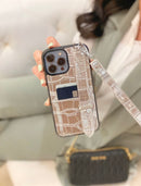 Dana Silver Leather Case with Card Slot and Strap - كفر مع مسكة شريطة ومكان للبطاقات وخيط علاقة