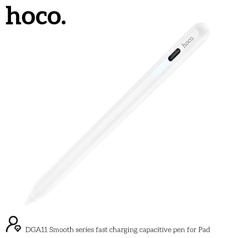 Hoco DGA11 Smooth Series Fast Charging Capacitive Pen for iPad - White - قلم الكتروني - هوكو - لجميع انواع الاجهزة - شحن مغناطيس + تايب سي - كفالة 12 شهر