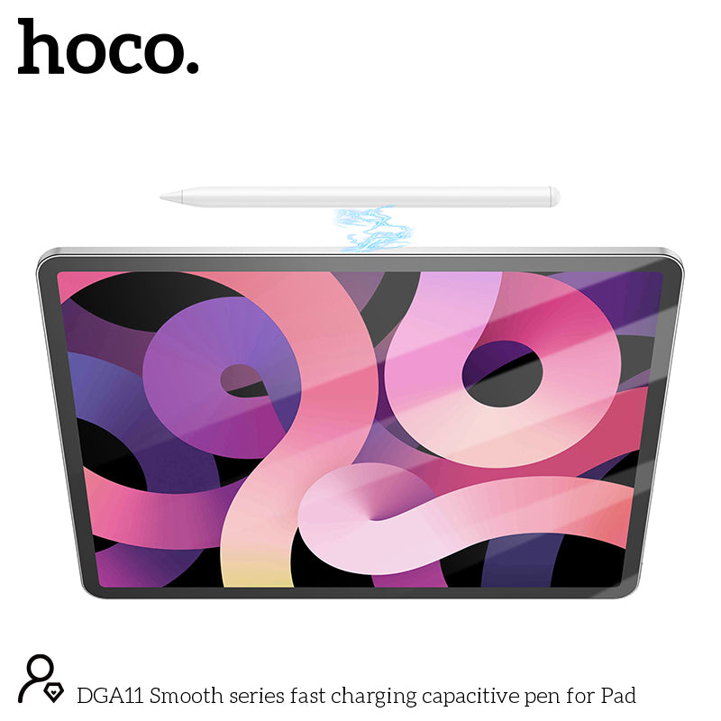 Hoco DGA11 Smooth Series Fast Charging Capacitive Pen for iPad - White - قلم الكتروني - هوكو - لجميع انواع الاجهزة - شحن مغناطيس + تايب سي - كفالة 12 شهر