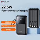 YESIDO YP71 10000mAhPower Bankfloor-standinglazy stand - بطاريه متنقلة - سعة 10 ألاف - يوسيدو  - سلك شحن  تايب سي + سلك شحن  ايفون + سلك شحن مايكرو + سلك يو اس بي اي - شاشة رقمية - كفالة 12 شهر