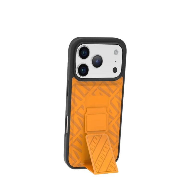 Levelo Morphix Cuero Gripstand Case iPhone17 Pro / Pro Max - Sunrise Orange [O] - كفر حماية عالية - ليفيلو - ايفون 17 بروماكس / 17 برو - مع مسكه وستاند