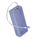 Promate Lucid Clear-Case Power Bank 45W PD w/ Retractable USB-C Cable 20000mAh - Purple [BO] - بطارية متنقلة - بروميت - قوة 20000 + تايب سي - 1 منفذ تايب سي - 1 منفذ يو اس بي - قوة 45واط - كفالة 12 شهر