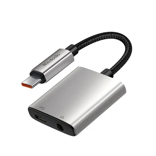 MCDODO USB C to USB C & AUX 3.5mm Audio Adapter with DAC - Silver  [H] - وصلة لشحن الايفون 15 والسماعة بنفس الوقت - كفالة 12 شهر