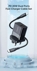 Mcdodo CH-130 | 20W PD Fast Charger | Dual Ports (Type-C & USB) - Black [H]- بلاك شاحن حائط + سلك شحن ايفون - كفالة 12 شهر