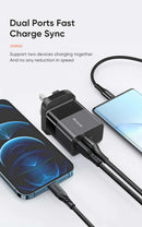 Mcdodo CH-130 | 20W PD Fast Charger | Dual Ports (Type-C & USB) - Black [H]- بلاك شاحن حائط + سلك شحن ايفون - كفالة 12 شهر