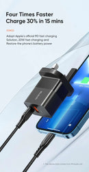 Mcdodo CH-130 | 20W PD Fast Charger | Dual Ports (Type-C & USB) - Black [H]- بلاك شاحن حائط + سلك شحن ايفون - كفالة 12 شهر