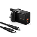 Mcdodo CH-130 | 20W PD Fast Charger | Dual Ports (Type-C & USB) - Black [H]- بلاك شاحن حائط + سلك شحن ايفون - كفالة 12 شهر