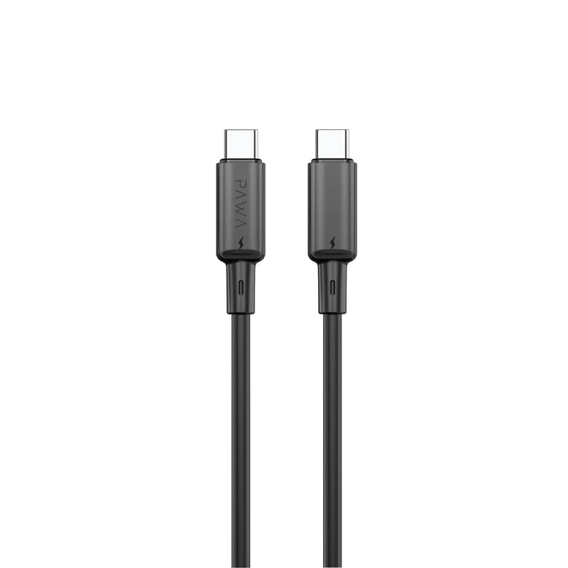 Pawa 3A USB-C TO USB-C Quick Charging - 1.2m - Black -  سلك شحن - باوا - تايب سي الي  تايب سي - طول 1.2 متر - قوة 60 واط - كفالة 12 شهر