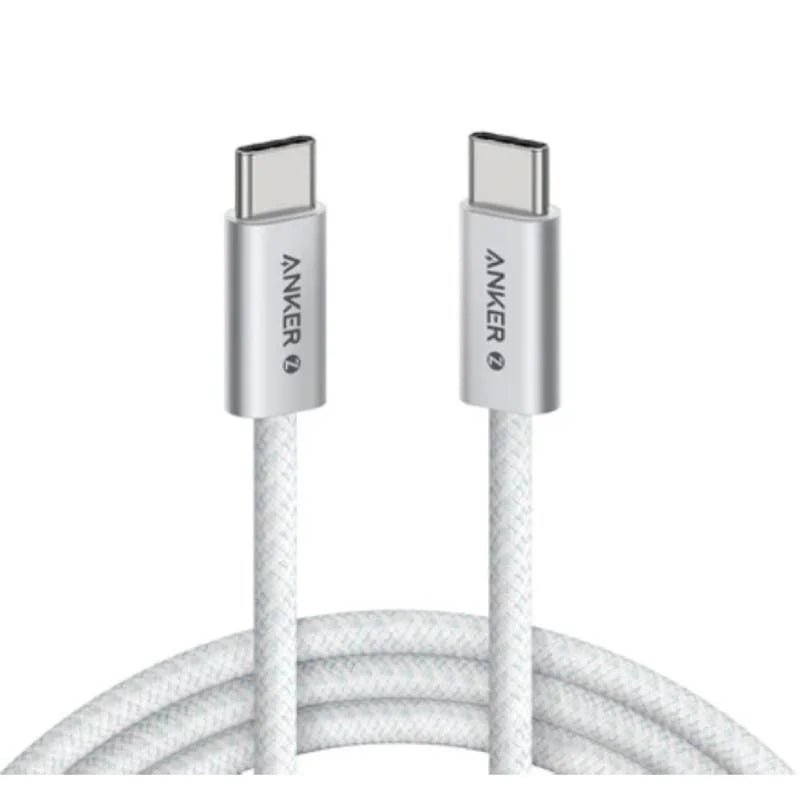 Anker Zolo USB-C to USB-C Cable 240W Braided (1.8m/6ft - White [D] - سلك شحن - انكر - تايب سي الى تايب سي - طول 180 سم - قوة 240 واط - كفالة 18 شهر