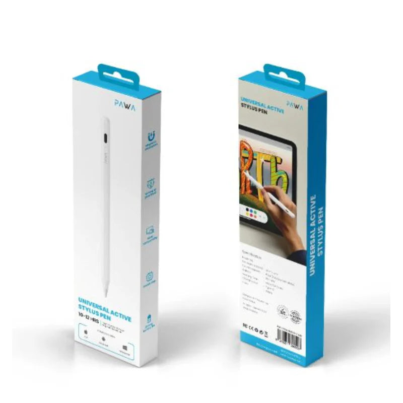 Pawa Universal Active Pen - 130mAh / White - قلم الكتروني - لجميع انواع الاجهزة - كفالة 12 شهر