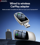 Yesido Km29 Wireless Carplay Adapter -5g/2.4G Dual-Band WiFi, Ota Upgradable - وصلة كار بلاي - بلوتوث - 2 في 1 - يو اس بي + تايب سي - كفالة 12 شهر