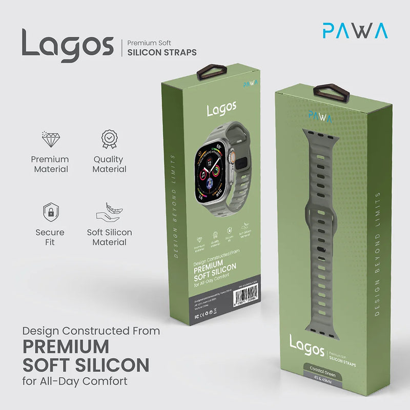 PAWA - Lagos Premium Soft Silicon Straps - Coastal Green - سير ساعه أبل واتش