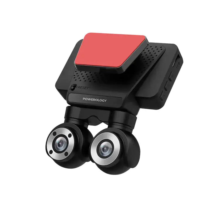Powerology Dual Lens Dash Camera - Black - كاميرا سيارة من باورولوجي بجودة 4 ك -  ( اماميه + داخليه ) 2 في 1 - كفالة 12 شهر