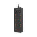 Porodo Blue 6 AC - Dual Switch Power Strip - Black - موزع شاحن حائط - 6 فتحات للكهرباء - 4 فتحات يو اس بي - 2 فتحة تايب سي - طول 3 متر - 12 في 1 - كفالة 12 شهر