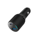 Powerology 65W PD + QC3.0 LED Dual Ports Car Charger - Black - شاحن سيارة - 2 منفذين للشحن السريع - قوة 65 واط -1 منفذ تايب سي - 1 منفذ يو اس بي - كفالة 24 شهر