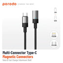 Porodo Braided 100W PD C to C+L Fast Charging cable with Magnetic Head 1.2M -  سلك شحن - بورودو - 2 في 1 - تايب سي الي  تايب سي + ايفون - طول 1 متر - قوة 100 واط - كفالة 12 شهر