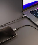 Porodo Braided 100W PD C to C+L Fast Charging cable with Magnetic Head 1.2M -  سلك شحن - بورودو - 2 في 1 - تايب سي الي  تايب سي + ايفون - طول 1 متر - قوة 100 واط - كفالة 12 شهر