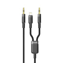 Porodo 2in1 Aux 3.5 to 3.5+Lightning Cable 1.2M - Black - كيبل اي يو اكس 2 في 1 - بورودو - كفاله 24 شهر