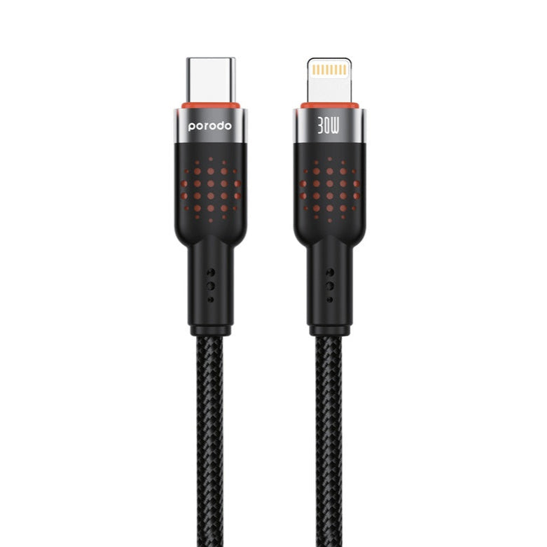 Porodo USB-C to Lightning Aluminum Braided Cable 1.2M - سلك شحن - برودو - ايفون تايب سي - طول 1.2 متر - كفالة 12 شهر