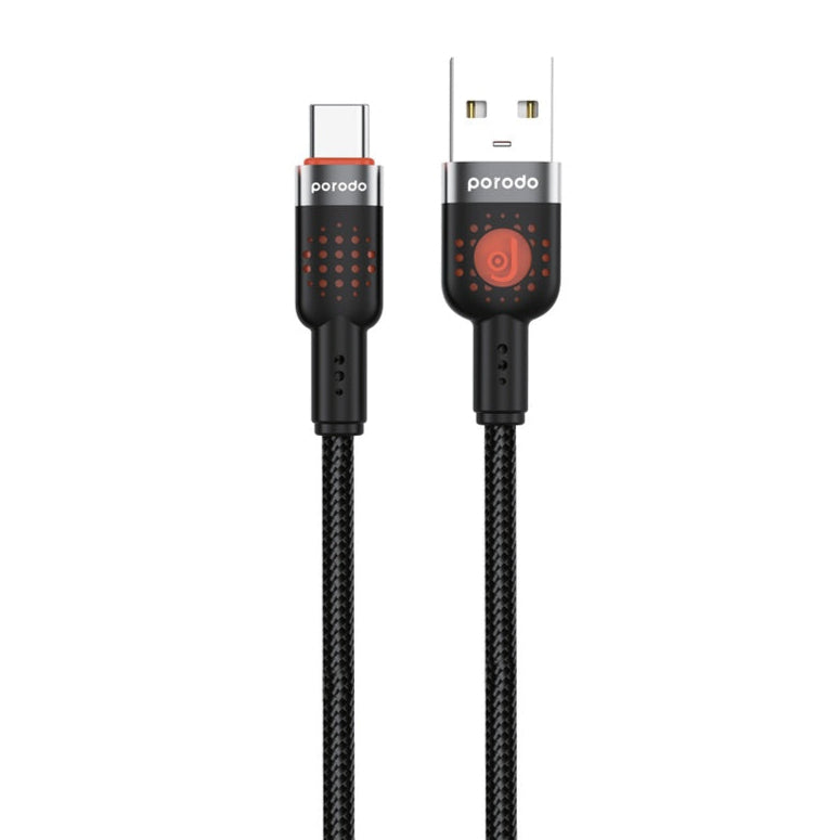 Porodo Braided Cable USB-A to USB-C - Black - سلك شحن - برودو - تايب سي - طول 1.2 متر - كفالة 12 شهر