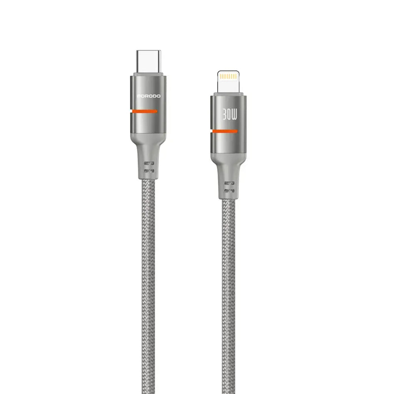 Porodo USB-C to Lightning Charging & Data Cable PD 30W 1.2m - Grey - سلك شحن ايفون  تايب سي - برودو - كفالة سنتين - طول 1.2 متر