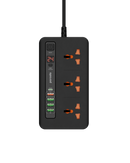 Porodo Multi-Port Power HUB 4 USB-A/USB-C Ultimate Home & Office Kit 2M - Black [O] - موزع شاحن حائط - 3 فتحات للكهرباء - 4 فتحتين يو اس بي - 1 فتحات تايب سي - طول 2 متر -  8 في 1 - كفالة 12 شهر