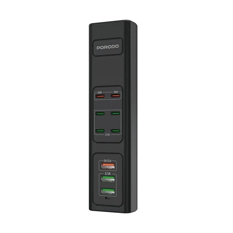 Porodo 85W Multi-Port USB Charging HUB - Black - موزع شحن  - 9 منافذ للشحن السريع - كيبل طول 2 متر - قوة 85 واط - كفالة 24 شهر