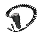 Porodo Dual Port Car Charger Integrated C+L Cables - 30W - Black -شاحن ولاعه للسيارة + سلك شحن 2 في 1 - ايفون + تايب سي - برودو  - اسود - كفالة 12 شهر