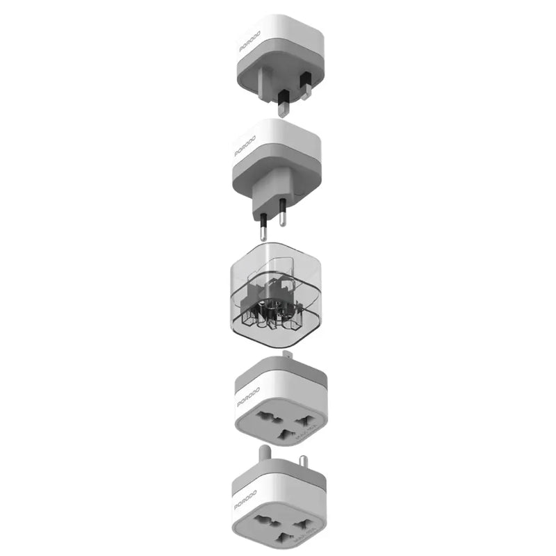 Porodo 150+ Countries Universal AC Adapters - White - محول حائط دولي - متعدد + فتحة كهرباء  مناسبه لجميع الدول - كفالة 12 شهر