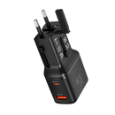 Porodo Universal Travel Pocket Charger - Black  - شاحن حائط دولي - منفذين للشحن الذكي والسريع - قوة 35 واط - كفالة 24 شهر