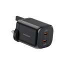 Porodo GaN 45W Dual USB-C Wall Charger with Power Display - Black - بلاك شاحن حائط - فتحتين للشحن 45 واط - بورودو - كفالة 24 شهر