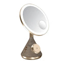Porodo Zoomed Mirror Magnetic Wireless Charger With Speaker & Adjustable Lamp - Gold - مرايا مع اضاءة ميك اب - شحن لاسلكي للتليفون - مكبر صوت سبيكر - بورودو - كفالة 24 شهر