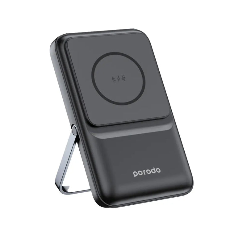 Porodo 10000mAh Magsafe Integrated Cables Smart Folding Stand - بطاريه متنقلة - سعة 10 ألاف - بورودو + شحن ماغ سيف قوة 15 واط  - ستاند + سلك شحن  تايب سي + سلك شحن  ايفون + سلك شحن مايكرو + سلك يو اس بي اي - شاشة رقمية + ستاند - كفالة 24 شهر