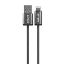 Porodo Woven 2.4A USB A to Lightning Cable 1.2M - Black  - سلك شحن ايفون - بورودو - طول 1.2 سم - كفالة 24 شهر
