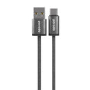 Porodo Woven 3A USB-A to Type-C Cable 1.2M - Black - سلك شحن تايب سي - بورودو - طول 1.2 سم - كفالة 24 شهر