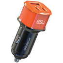 Porodo 60W Averin Multi-Port Car Charger with Aluminum Alloy Housing - Orange [O]- شاحن ولاعة - برودو  - 2 منفذين تايب سي  + منفذ يو اس بي - قوة 60 واط - كفالة 24 شهر