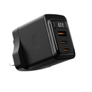 Porodo GaN 65W Multi-Port Wall Charger - Black - بلاك شاحن حائط - فتحتين تايب سي - فتحة يو اس بي - قوة 65 واط - بورودو - كفالة 24 شهر