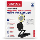 Promate Axon-Ultra All-in-one Magnetic Smartphone Mount with LED Light - BLACK [BO] - حامل مغناطيسي متكامل للهواتف الذكية مع إضاءة - اضاءات مختلفة