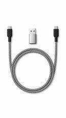 Energix Q8 Cable - USB C to C Quicksilver 1M + USB C to USB A Converter made in Kuwait [W] - سلك شحن - 2 في 1 -  تايب سي الي  تايب سي - طول 1 متر - كفالة 24 شهر