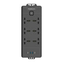 Powerology 6AC 2500W Power Strip - Black - بلاك موزع شحن - 6 منافذ كهرباء + 2 منفذين تايب سي - قوة 20 واط - 2 منفذين يو اس بي اي - طول 3 متر - كفاله 24 شهر
