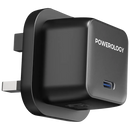 Powerology QX 45W Pocket-Sized GAN Adapter - Black - شاحن حائط - باورولوجي - قوة 45 واط - منفذ للشحن السريع تايب سي - كفالة 24 شهر
