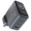 Powerology Voltflow 100W AVS GaN Wall Charger Gray [O] - شاحن حائط تايب سي -  فتحتين تايب سي + فتحة للشحن السريع - باورولوجي - قوة 100 واط - كفالة 12 3شهر