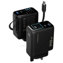 Powerology 70W TFT Adapter Retractable Type-C Cable - Black [O] - شاحن حائط تايب سي - فتحة للشحن السريع + فتحة يو اس بي + واير تايب سي - باورولوجي - قوة 70 واط - كفالة 12 شهر