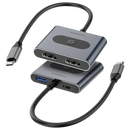 Powerology 4-In-1 USB-C Multi-Function Hub - Gray [O] - وصلة تايب سي - 4 في 1 - 2 اتش دي ام اي + يو اس بي + تايب سي