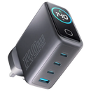 Powerology Voltflow GaN Wall Charger PD 140W - Black [O] - شاحن حائط تايب سي - 3 فتحات للشحن السريع + فتحة يو اس بي - باورولوجي - قوة 140 واط - كفالة 12 شهر