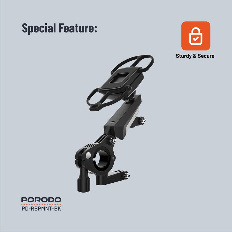 Porodo 360° Rotatable Bike Phone Mount - Black [O]- ستاند دراجة مناسب لجميع انواع الاجهزة - بورودو
