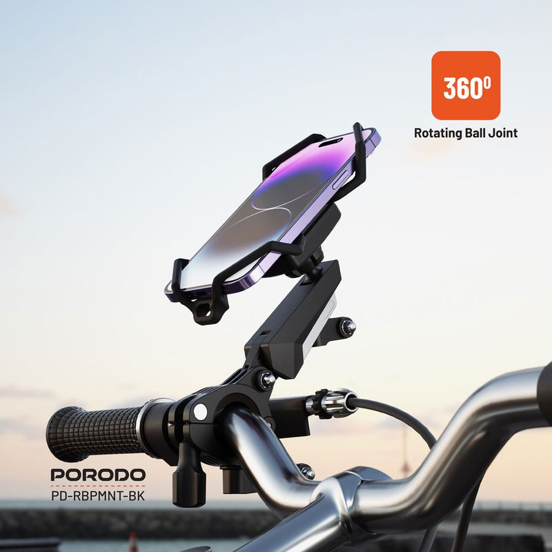 Porodo 360° Rotatable Bike Phone Mount - Black [O]- ستاند دراجة مناسب لجميع انواع الاجهزة - بورودو
